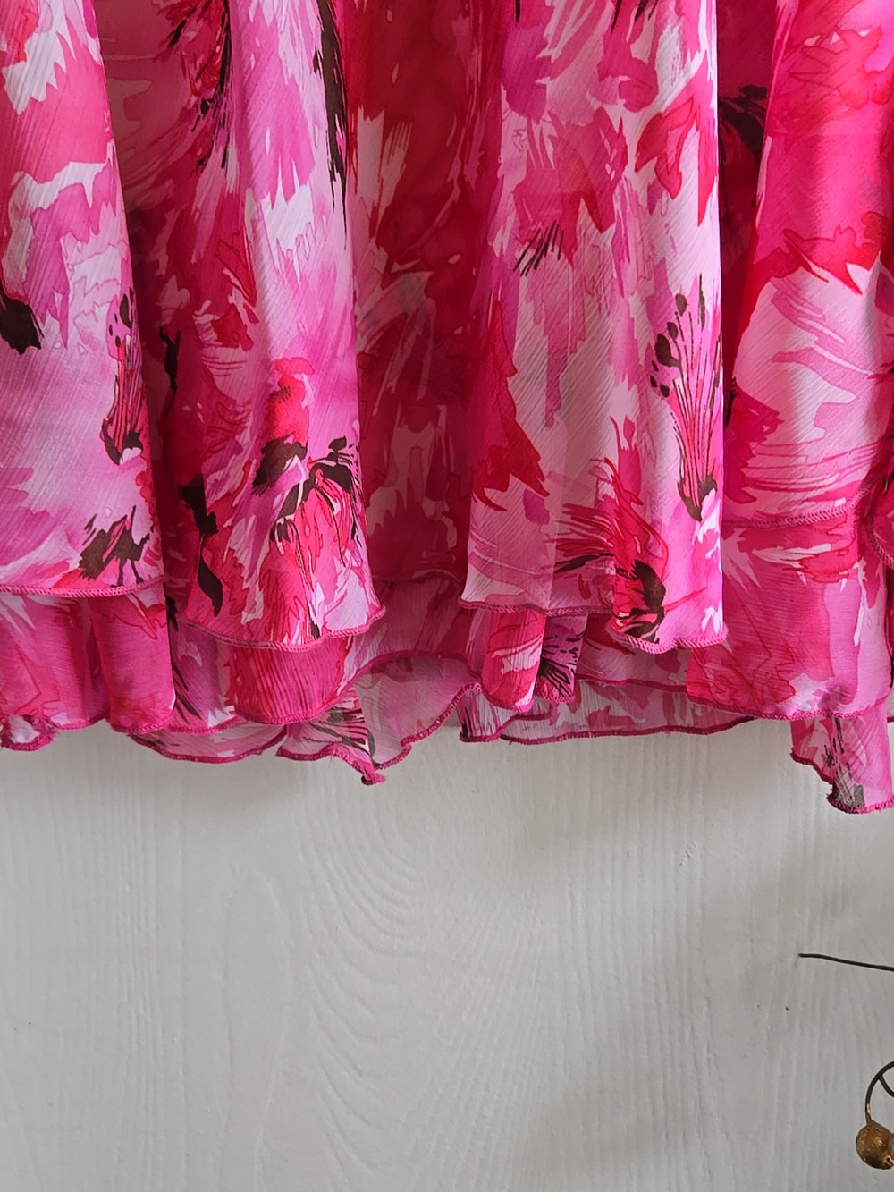 Tradition | Vintage Pink Floral Midi Skirt | Elastic Waist | Double Ruffle Hem - Picture 7 of 11
